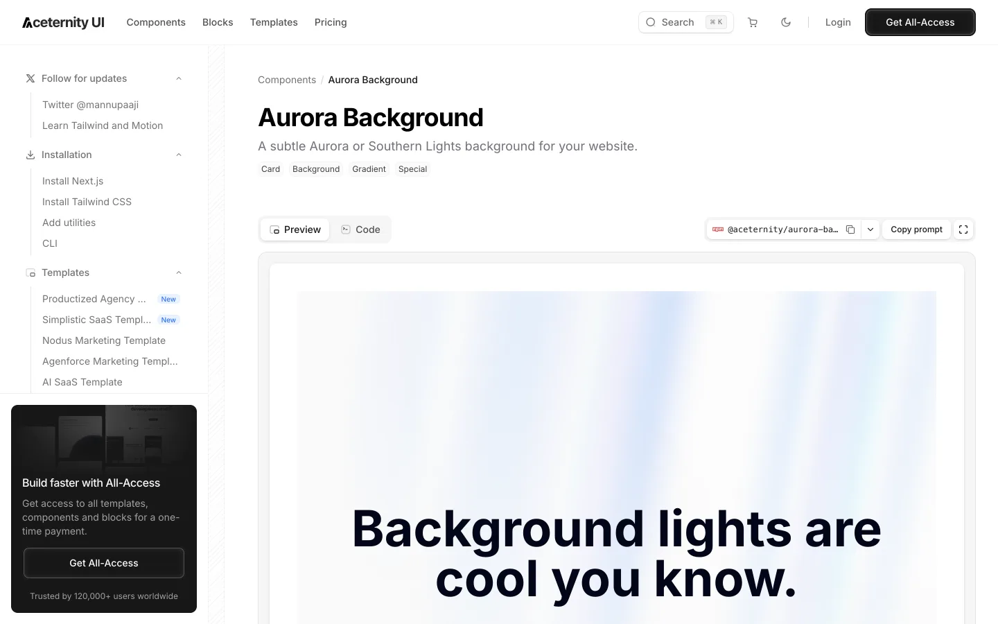 Aurora Background: clima atrás da headline, sem brigar com o MacBook