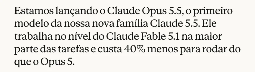 A abertura da página oficial do Claude Opus 5.5, traduzida. 22/09/2026.