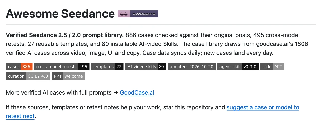 O topo da biblioteca: 886 casos conferidos com o post original, 495 retestes em outro modelo, 27 templates e 80 skills. Em inglês. 19/10/2026.