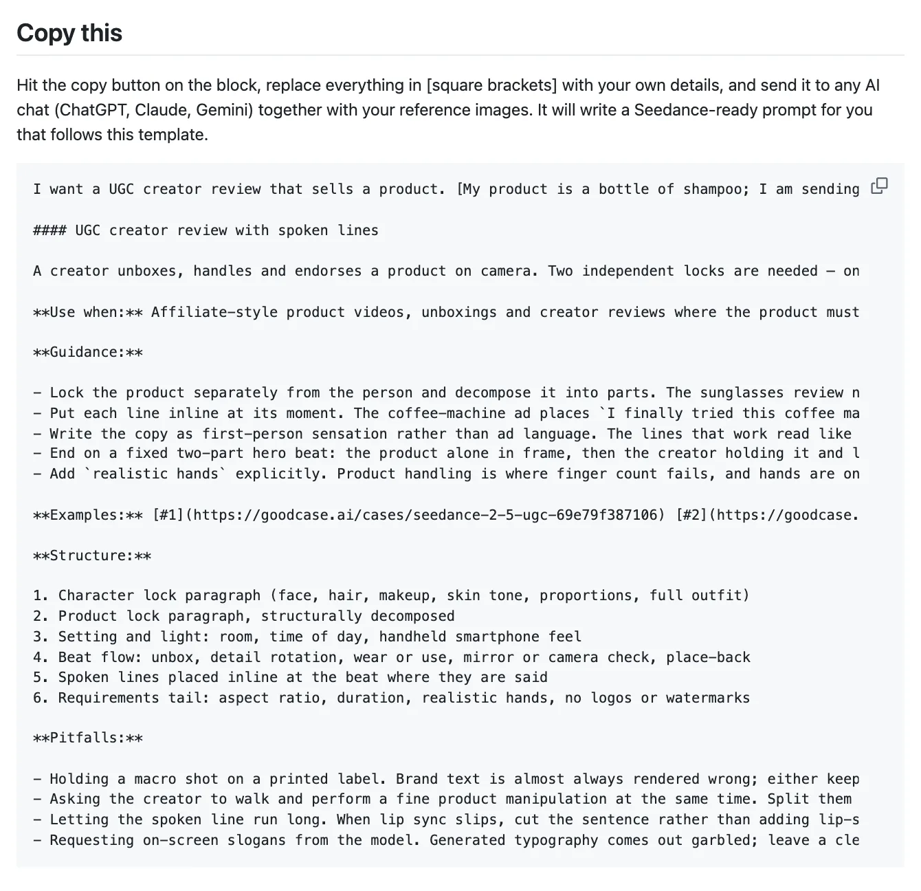 O bloco Copy this do template de review. O botão de copiar fica no canto de cima, à direita. Em inglês. 19/10/2026.