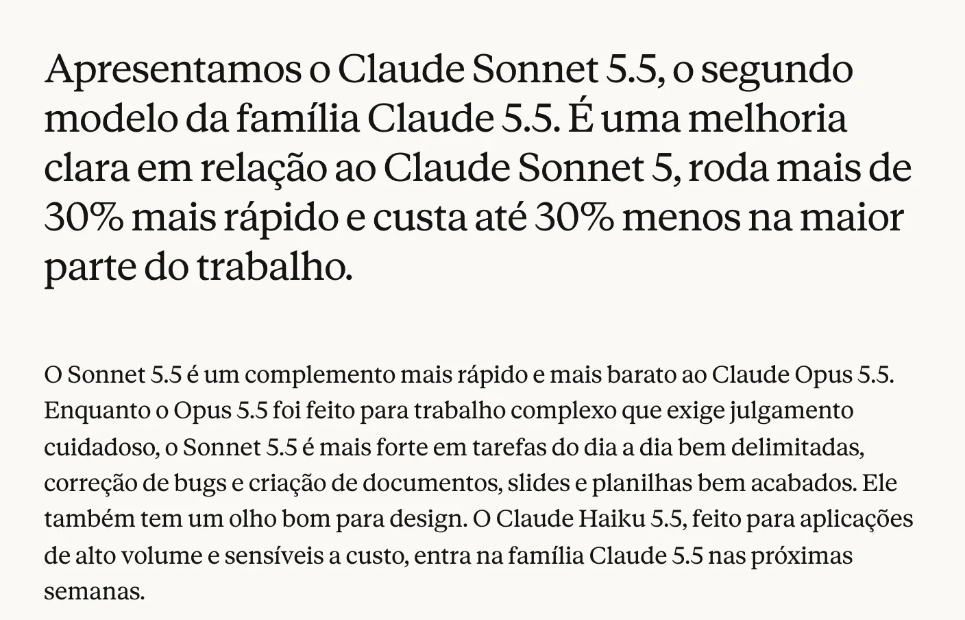 A abertura da página oficial do Claude Sonnet 5.5, traduzida. 28/09/2026.