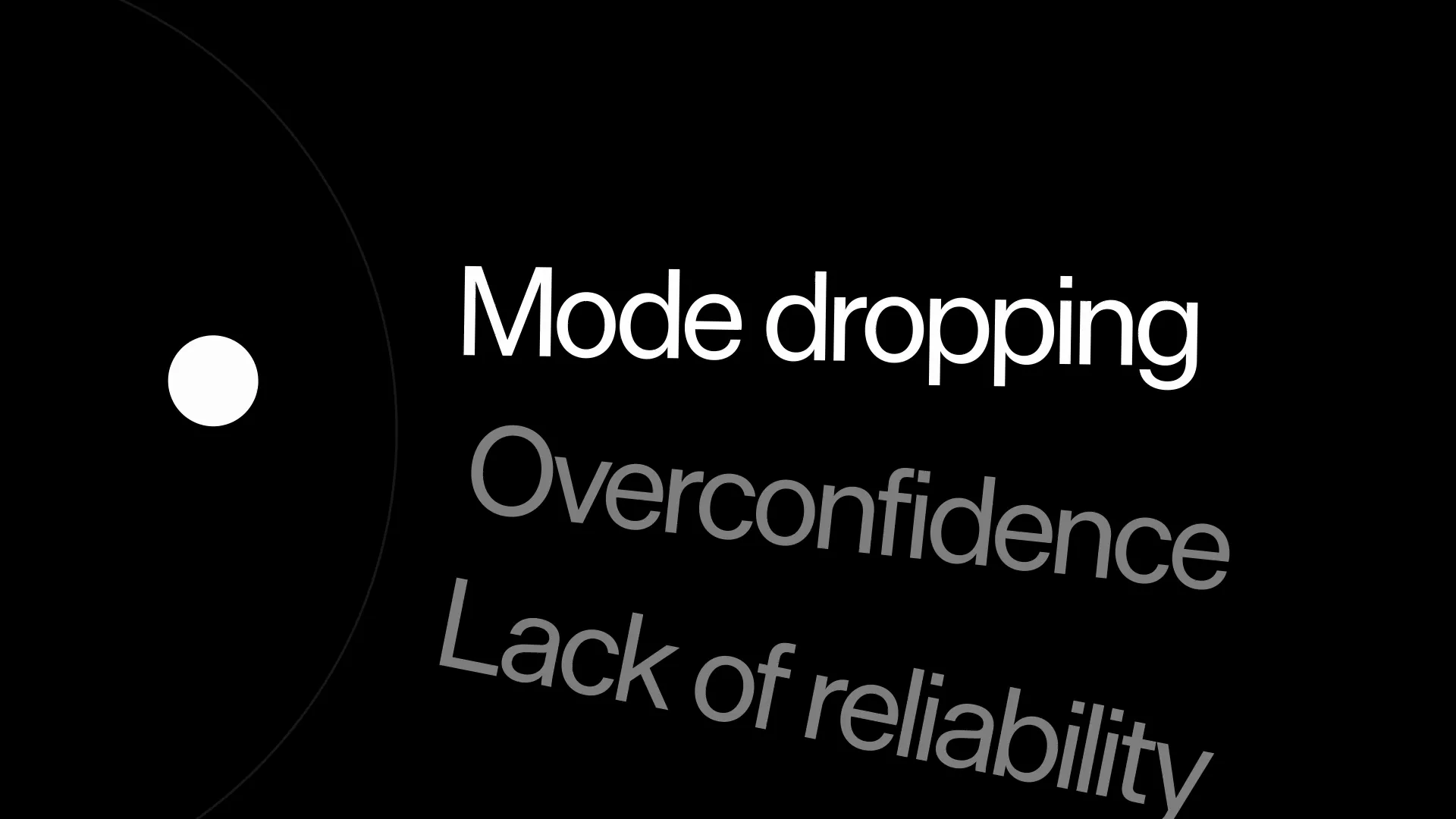 Os três problemas que o vídeo aponta nos modelos de conversa: mode dropping, excesso de confiança e falta de confiabilidade. Fonte: vídeo no X, 15/09/2026